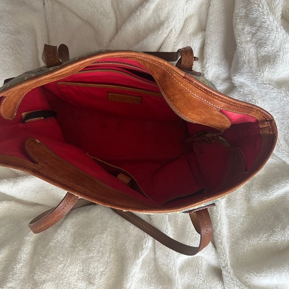 DOONEY & BOURKE Blue White Canvas Leather Logo Tote $369 LARGE EVERYDAY - Picture 7 of 14